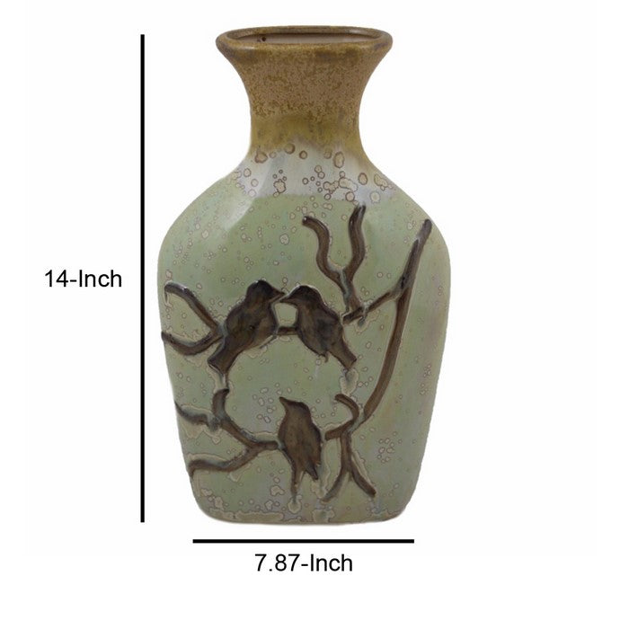 Ceramic Vase, Green And Brown