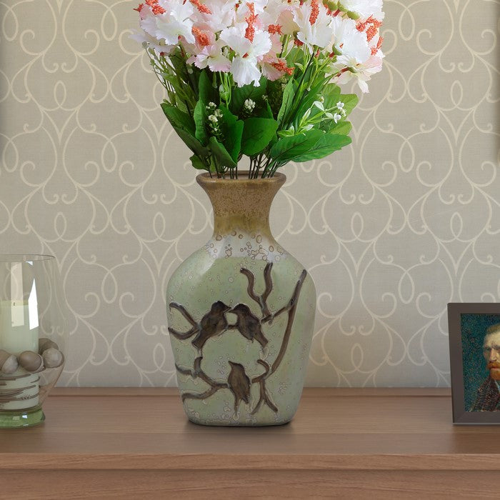 Ceramic Vase, Green And Brown