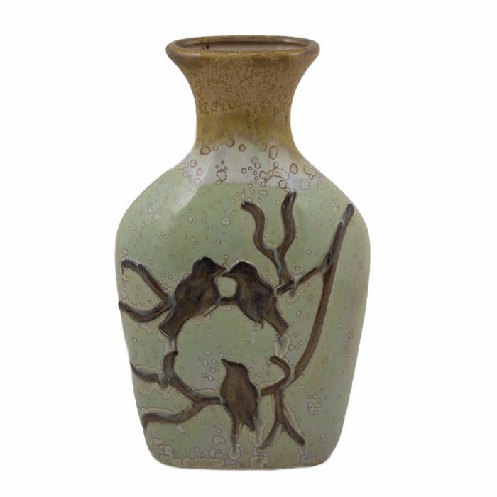 Ceramic Vase, Green And Brown