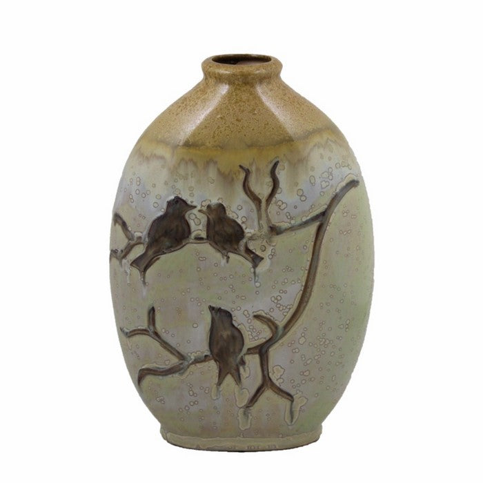 Ceramic Vase, Green And Brown