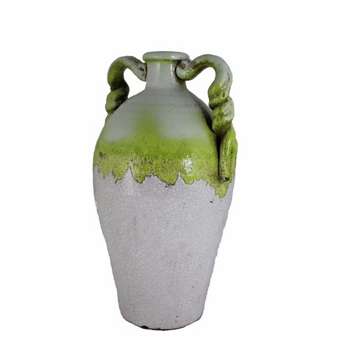Ceramic Vase, White And Green