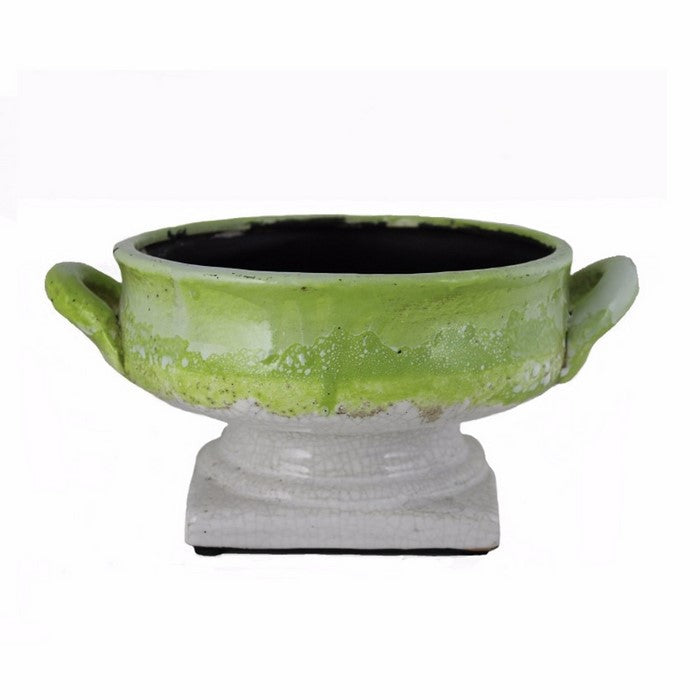 Ceramic Vase, White And Green