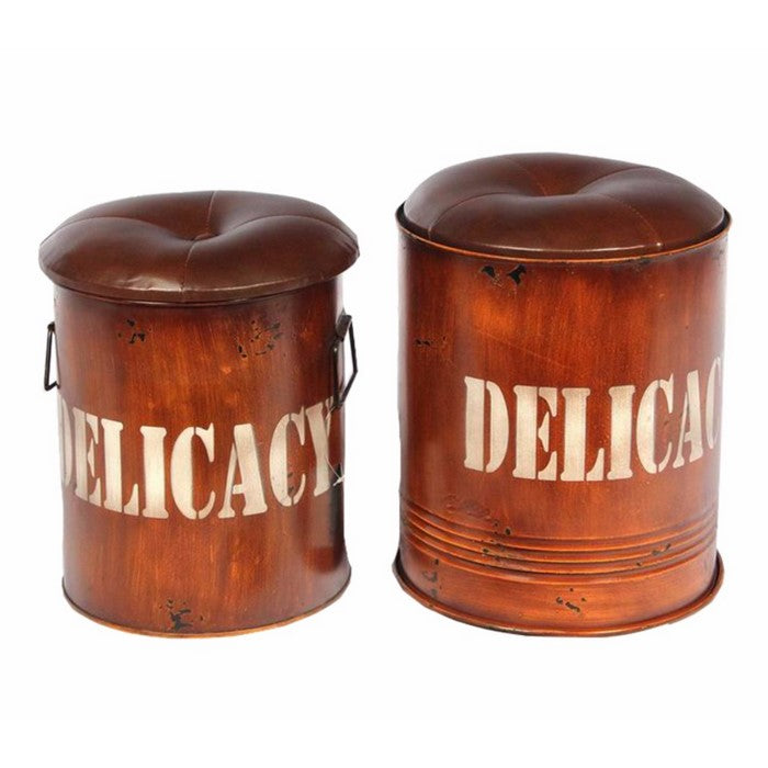 Metal Ottoman, Brown, Set Of 2