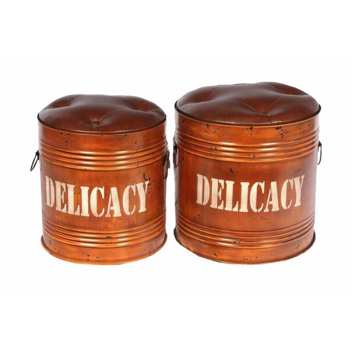 Metal Ottoman, Brown, Set Of 2