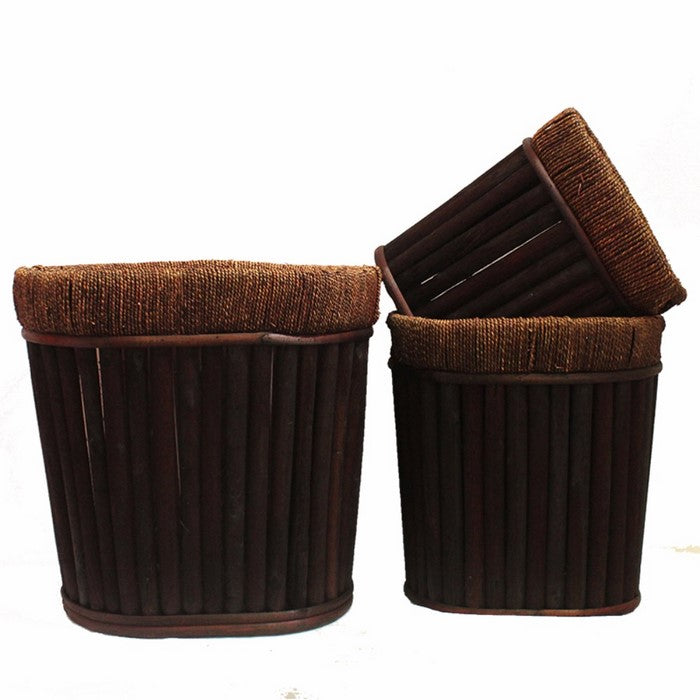 Oval Willow Planter, Dark Brown, Set Of 3