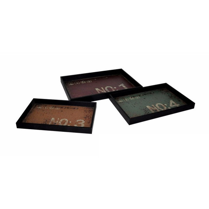 decorative Wooden Trays, Multicolor, Set Of 3