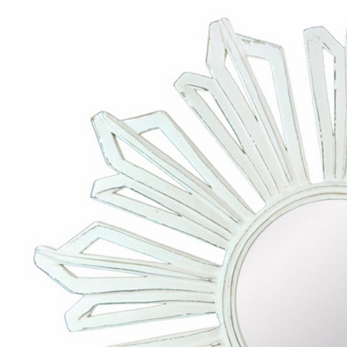 Sun Burst Pattern Wooden Framed Mirror, White
