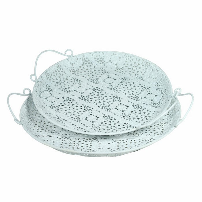 Metal Tray With Handle, Set Of 2, White