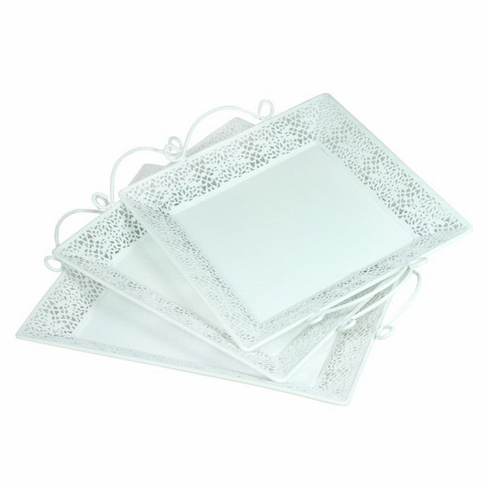 Metal Tray, Set Of 3, White