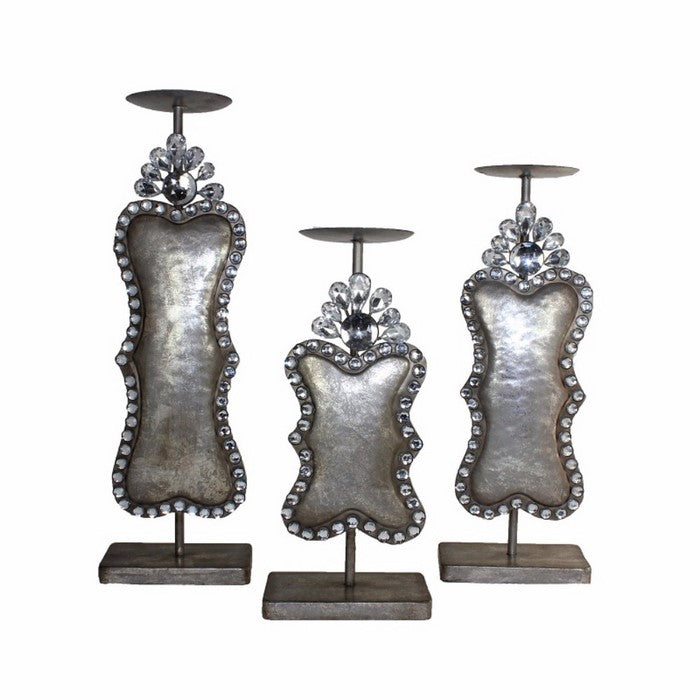 Metallic Candle Holder, Silver , Set Of 3