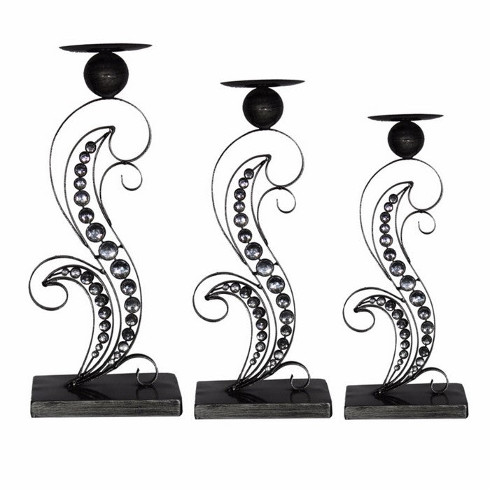 Metallic Candle Holder, Black, Set Of 3