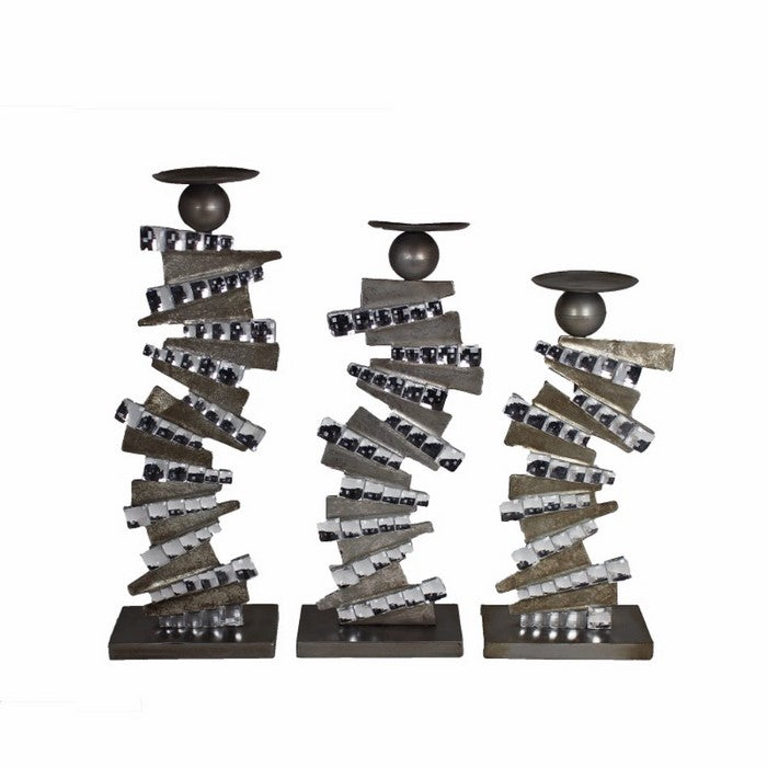 Candle Holder,Grey,Set Of 3