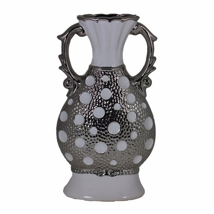 Ceramic Vase ,White And Silver