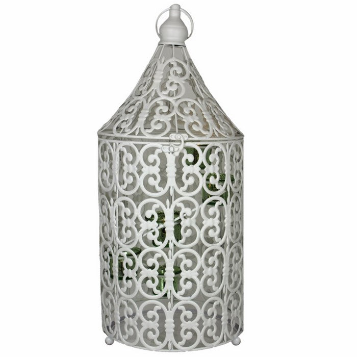 Metal Bird Caged Lantern,White/Blue