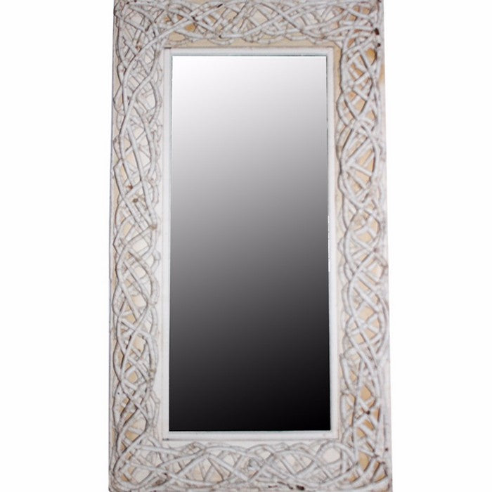 Mirror With Rattan Frame, White
