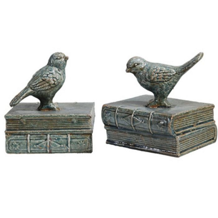 Ceramic Bird Bookends, set of 2,Gray