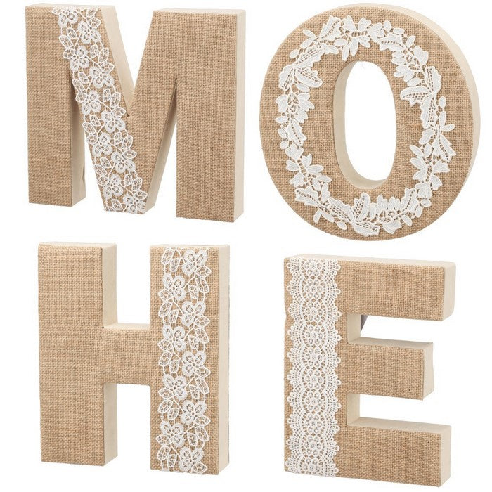 Home Lettering WallDecor, Beige, Set of 4