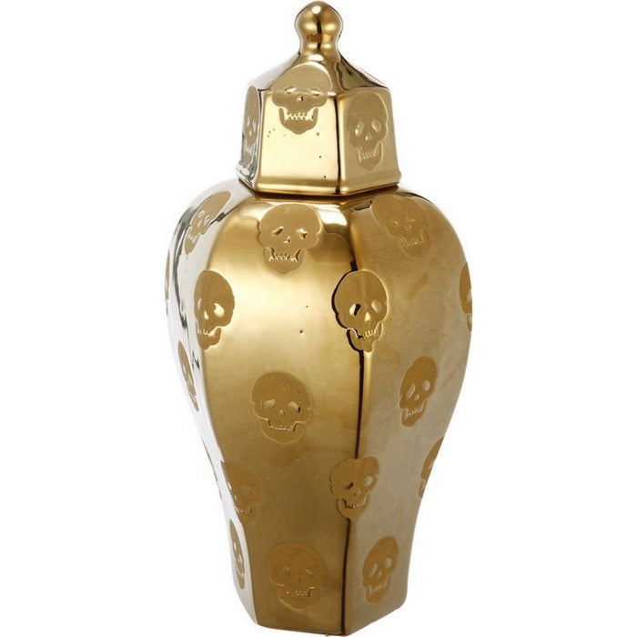 Ceramic Skull Lidded Jar, Gold