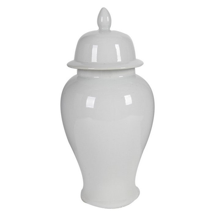 decorative Porcelain Ginger Jar with Lidded Top, Large, White