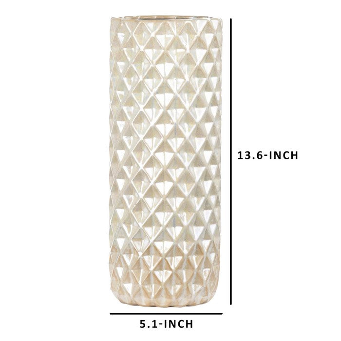 Diamond Patterned Ceramic Vase, Peach