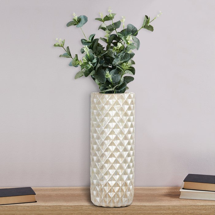 Diamond Patterned Ceramic Vase, Peach
