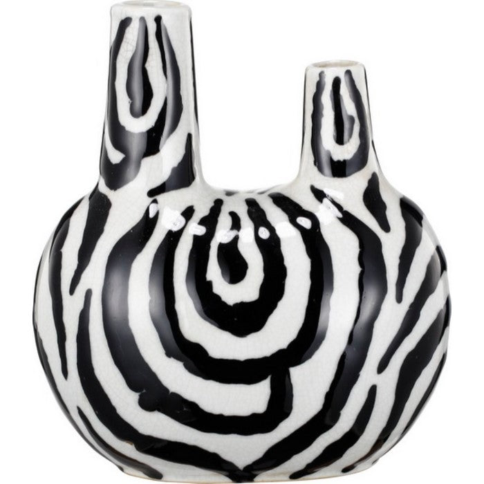 Double Opening  Ceramic Vase, White And Black