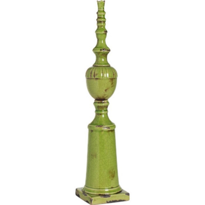 25 Inches Ceramic Decorative Spire with Stable Base, Green