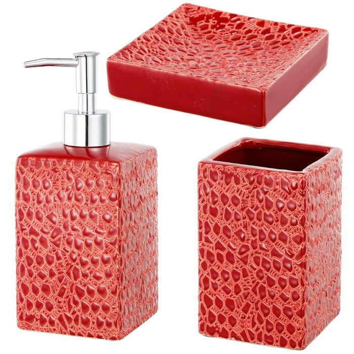 Set Of 3 Stoneware Bath Set, Red