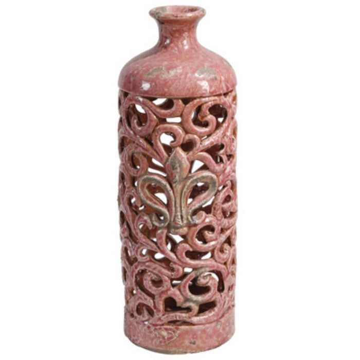 Ceramic Vase with Cutout Design, Red