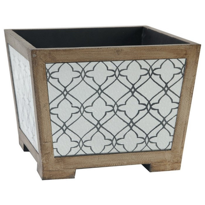 Wood And Glass Planter, Brown And Clear