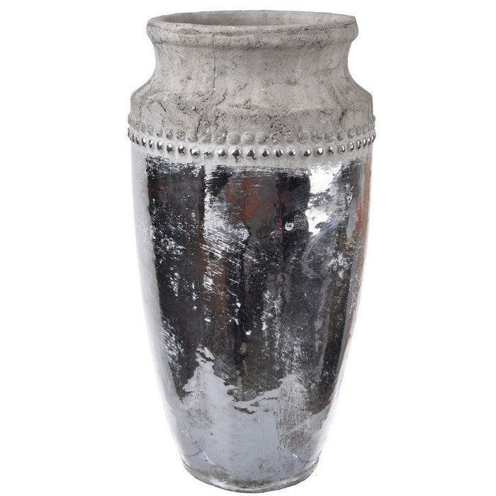 Ceramic Vase, Gray And Silver