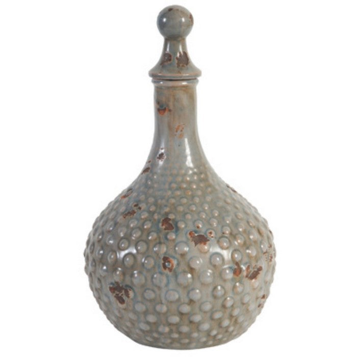 Uniquely Charmed Ceramic Lidded Jar, Gray & Blue