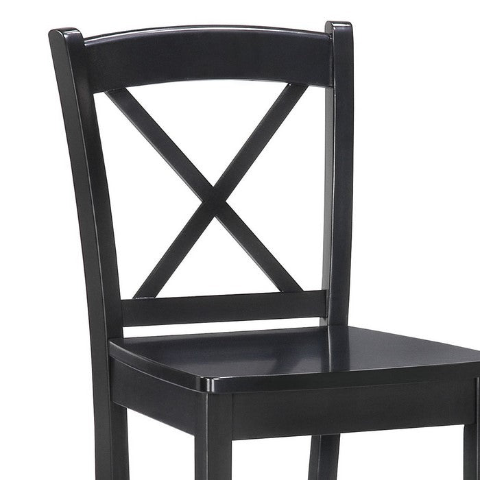 Wooden Counter Stool with X shaped Backrest and Curved Headrest, Black