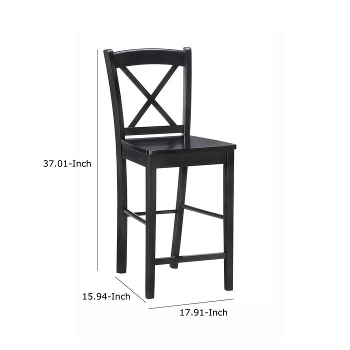 Wooden Counter Stool with X shaped Backrest and Curved Headrest, Black