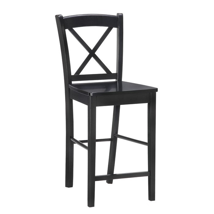 Wooden Counter Stool with X shaped Backrest and Curved Headrest, Black