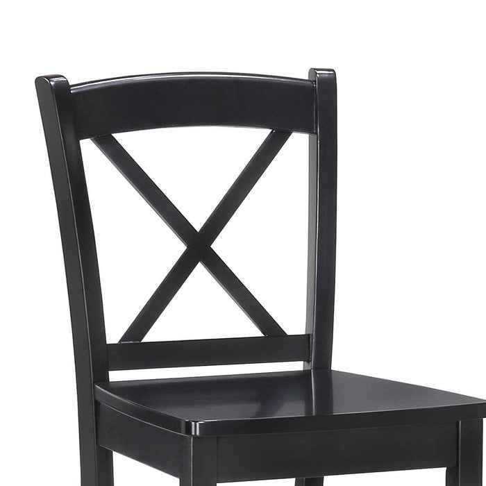 Wooden Bar Stool with X shaped Backrest and Curved Headrest, Black