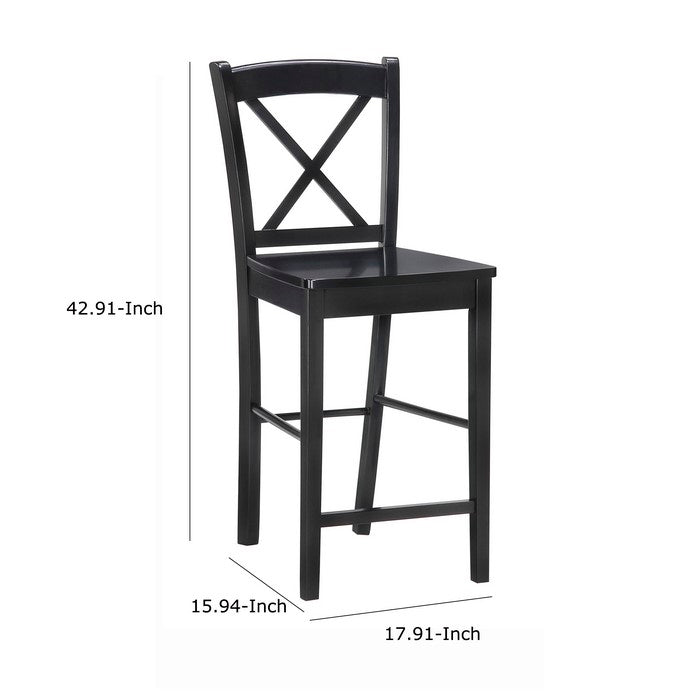 Wooden Bar Stool with X shaped Backrest and Curved Headrest, Black