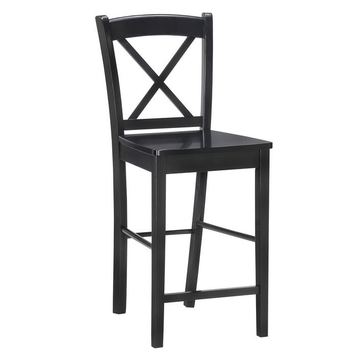 Wooden Bar Stool with X shaped Backrest and Curved Headrest, Black