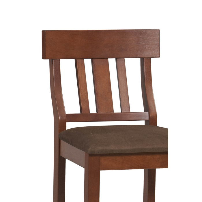 Wooden Counter Stool with Slatted Backrest and Cushioned Seat, Brown