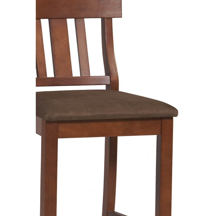 Wooden Counter Stool with Slatted Backrest and Cushioned Seat, Brown