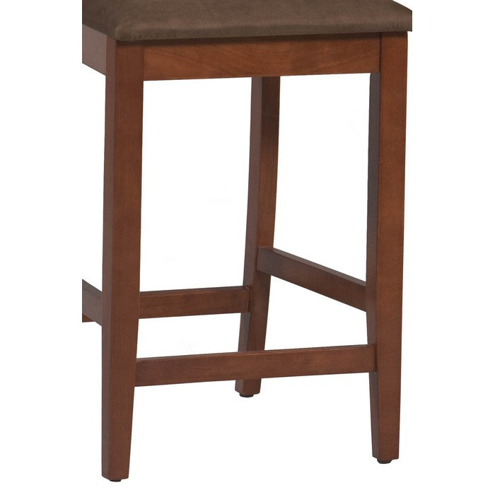 Wooden Counter Stool with Slatted Backrest and Cushioned Seat, Brown