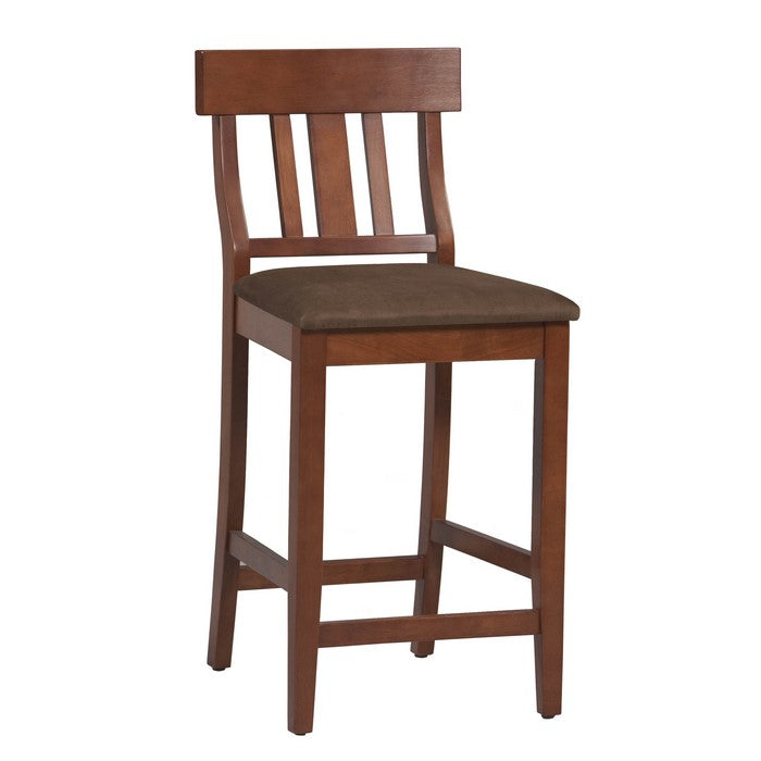 Wooden Counter Stool with Slatted Backrest and Cushioned Seat, Brown