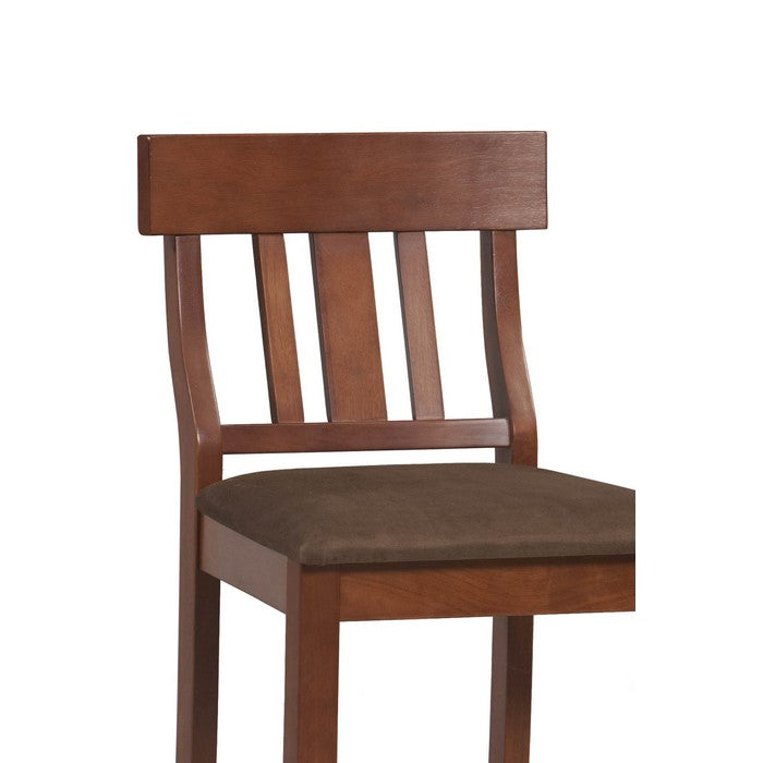 Wooden Bar Stool with Slatted Backrest and Cushioned Seat, Brown