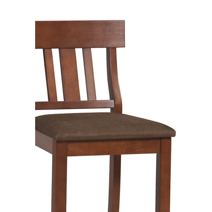 Wooden Bar Stool with Slatted Backrest and Cushioned Seat, Brown