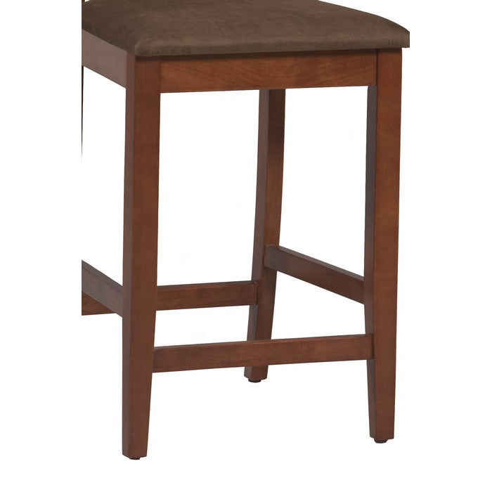 Wooden Bar Stool with Slatted Backrest and Cushioned Seat, Brown