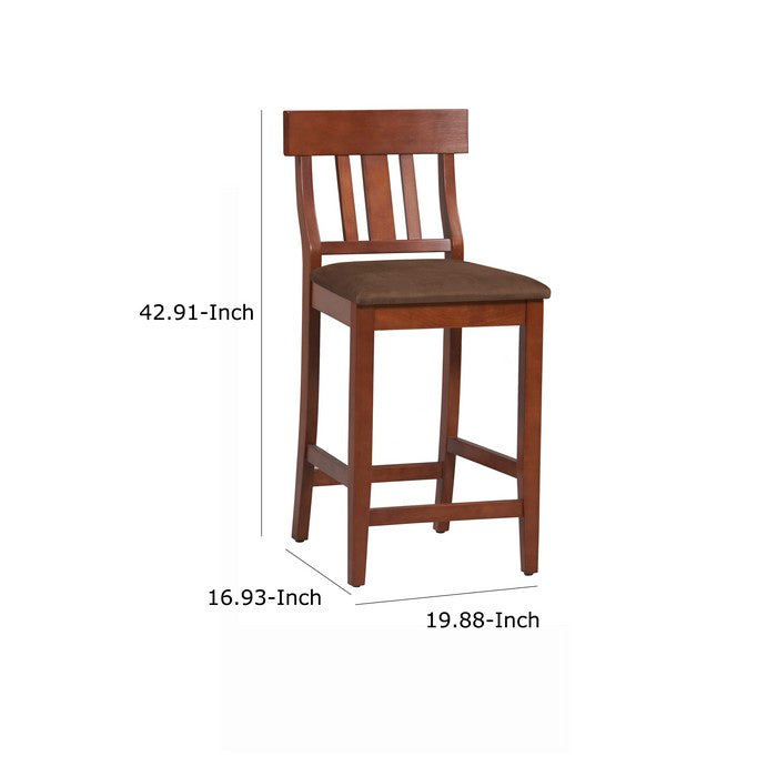 Wooden Bar Stool with Slatted Backrest and Cushioned Seat, Brown