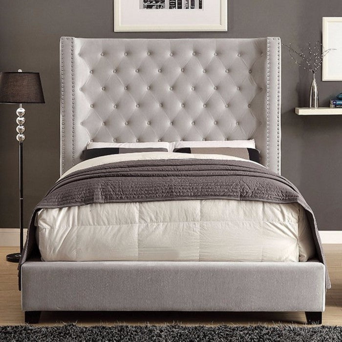 Upholstered Queen Size Bed With Wingback Headboard, Ivory
