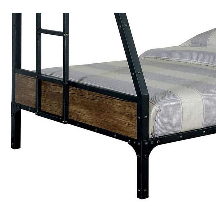 Wooden & Metal Frame Twin/Full Size Bunk Bed, Black