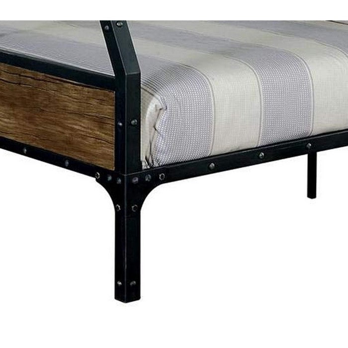 Wooden & Metal Frame Twin/Full Size Bunk Bed, Black