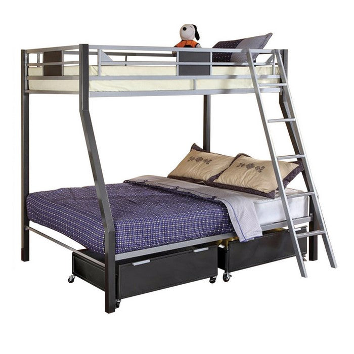 Metal Twin/Full Size Bunk Bed, Gray